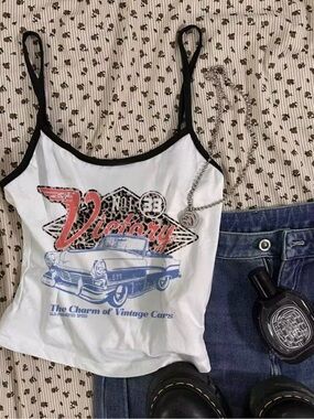 Victory Graphic White Spaghetti-Strap Tank Top